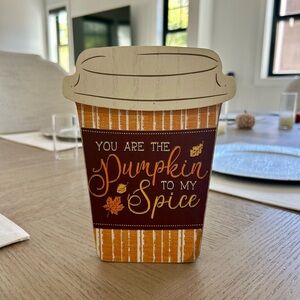 Ashland Pumpkin Spice Cup Shaped Wood Decorative Fall Autumn Freestanding Sign